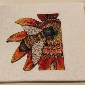 3D Wooden Bee & Sunflower on Canvas